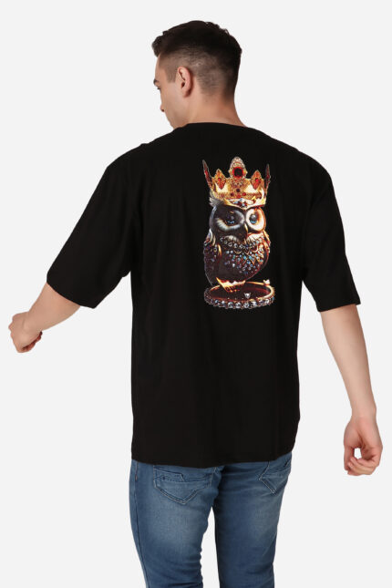 Cotton Men’s Oversized Owl Printed T-shirt