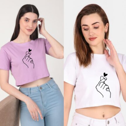 Trendy 190 GSM BIO Washed and Enzyme Washed 100% COTTON COMBO OF TWO PRINTED CROP TOPS from Trendy Rabbit