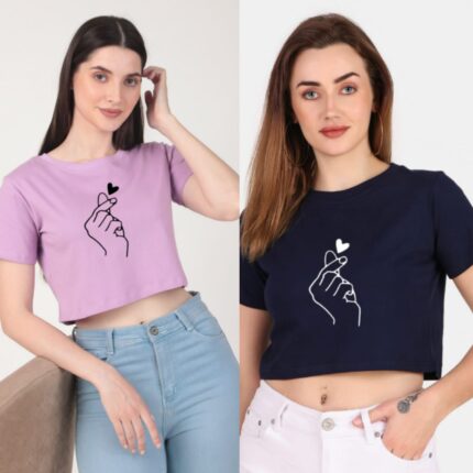 Trendy 190 GSM BIO Washed and Enzyme Washed 100% COTTON COMBO OF TWO PRINTED CROP TOPS from Trendy Rabbit