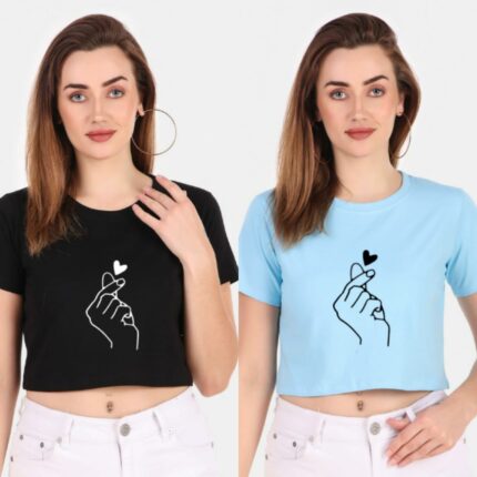 Trendy 190 GSM BIO Washed and Enzyme Washed 100% COTTON COMBO OF TWO PRINTED CROP TOPS from Trendy Rabbit