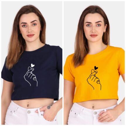 Trendy 190 GSM BIO Washed and Enzyme Washed 100% COTTON COMBO OF TWO PRINTED CROP TOPS from Trendy Rabbit