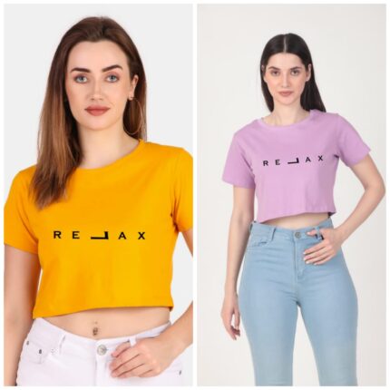 Trendy 190 GSM BIO Washed and Enzyme Washed 100% COTTON COMBO OF TWO PRINTED CROP TOPS from Trendy Rabbit