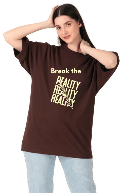 Cotton Ladies Oversized Reality Printed T-shirt