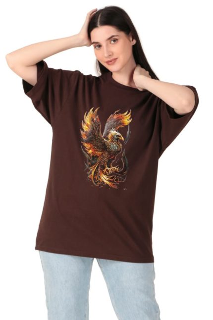 Cotton Ladies Oversized Golden Eagle Printed T-shirt