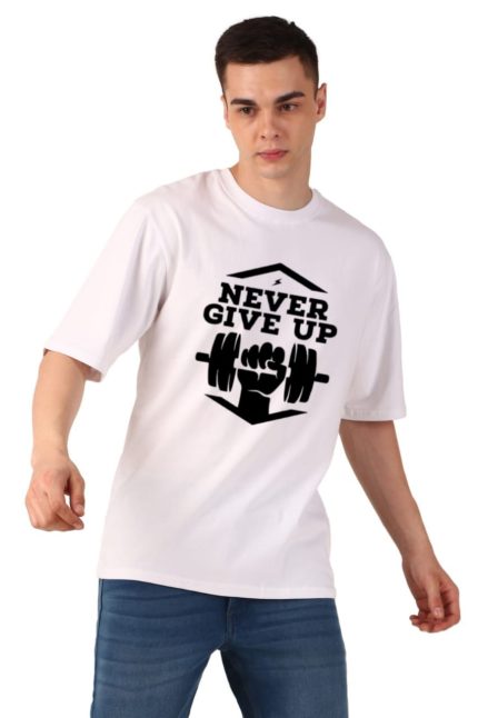 Cotton Men’s Oversized Give up Printed T-shirt