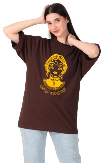 Cotton Ladies Oversized Witches Printed T-shirt