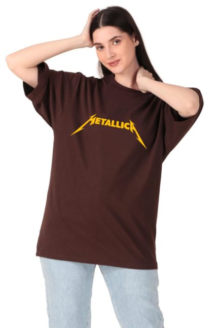 Cotton Ladies Oversized Metallica Printed T-shirt