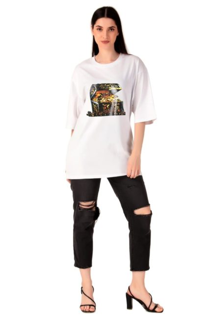 Cotton Ladies Oversized Treasury Printed T-shirt