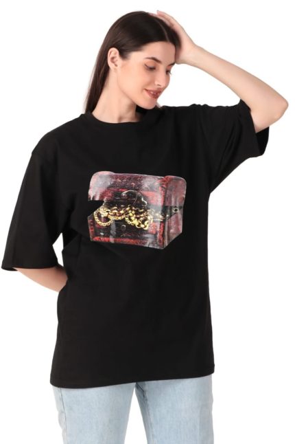 Cotton Ladies Oversized Treasury Printed T-shirt