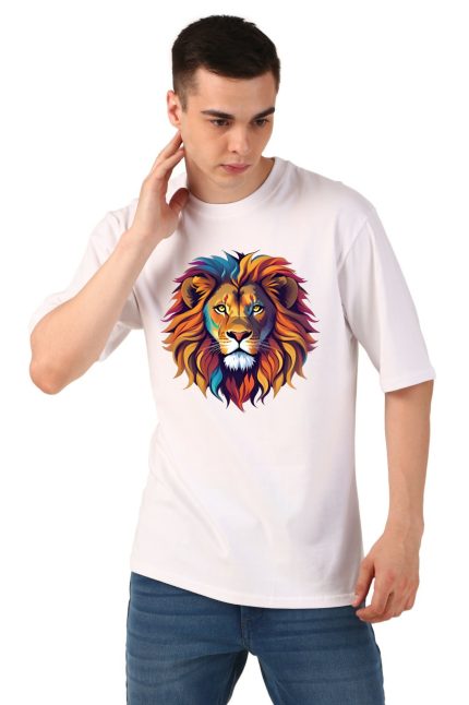 Cotton Men’s Oversized Lion Printed T-shirt