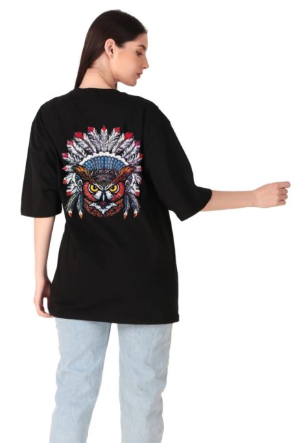 Cotton Ladies Oversized Owl Printed T-shirt