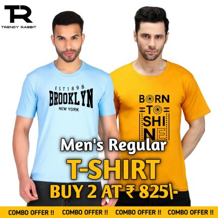 100% Cotton Combo Of 2 Printed Mens Regular Tshirts