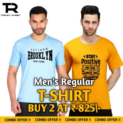 100% Cotton Combo Of 2 Printed Mens Regular Tshirts
