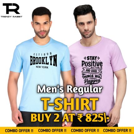 100% Cotton Combo Of 2 Printed Mens Regular Tshirts