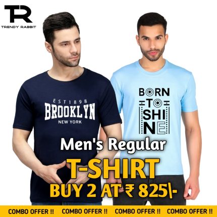 100% Cotton Combo Of 2 Printed Mens Regular Tshirts