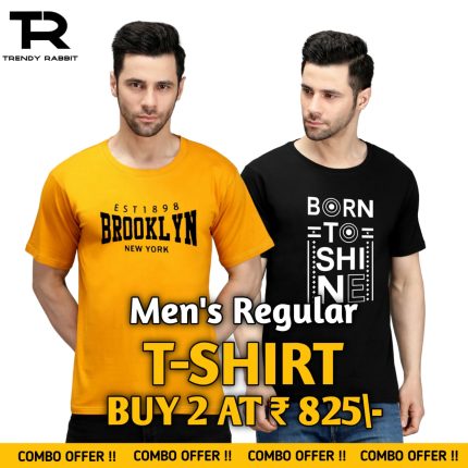 100% Cotton Combo Of 2 Printed Mens Regular Tshirts