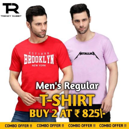 100% Cotton Combo Of 2 Printed Mens Regular Tshirts