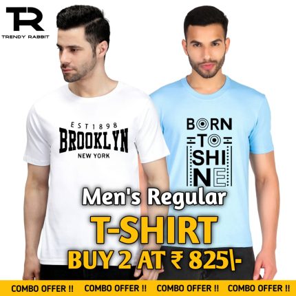 100% Cotton Combo Of 2 Printed Mens Regular Tshirts