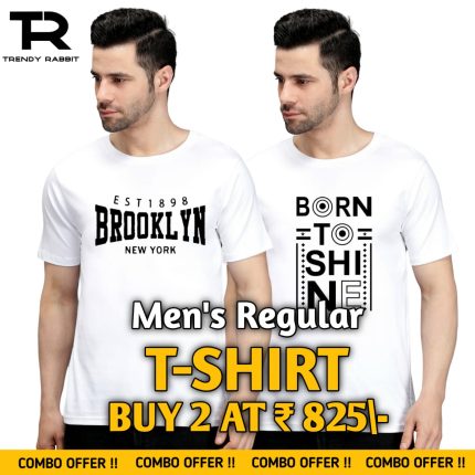 100% Cotton Combo Of 2 Printed Mens Regular Tshirts