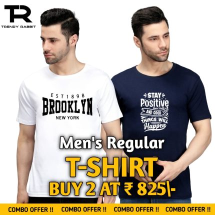 100% Cotton Combo Of 2 Printed Mens Regular Tshirts