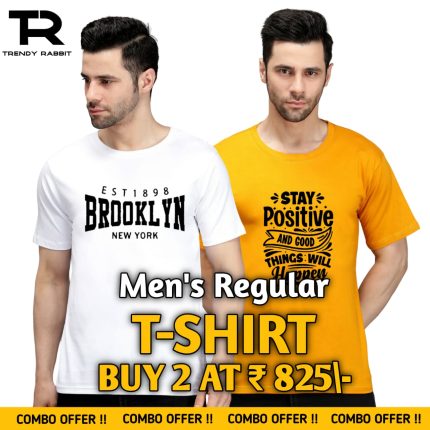 100% Cotton Combo Of 2 Printed Mens Regular Tshirts