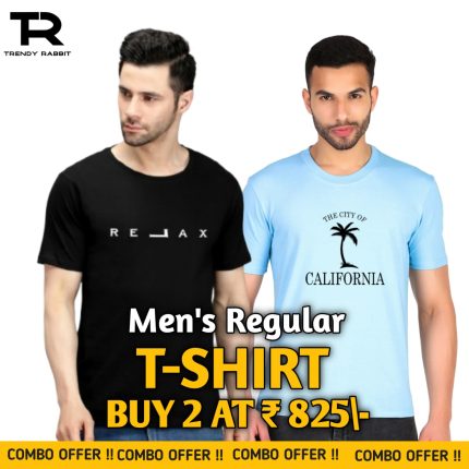 100% Cotton Combo Of 2 Printed Mens Regular Tshirts