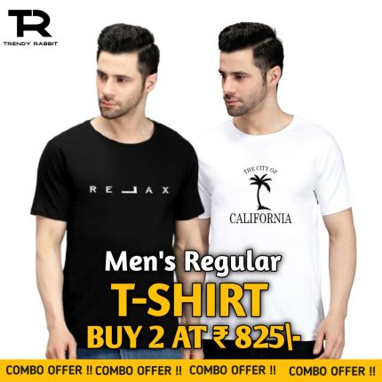 100% Cotton Combo Of 2 Printed Mens Regular Tshirts